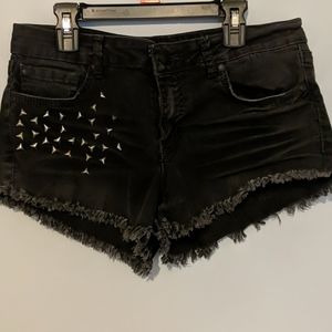 Studded Black Denim Frayed Shorts
